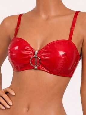 New Frederick’s of Hollywood x Forever 21 Red Vinyl Rave Bra |Zip Front Crop Top